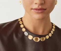 Necklaces-Marco Bicego 18K Yellow Gold Graduated Petal Collar Necklace With Diamonds Yellowgold