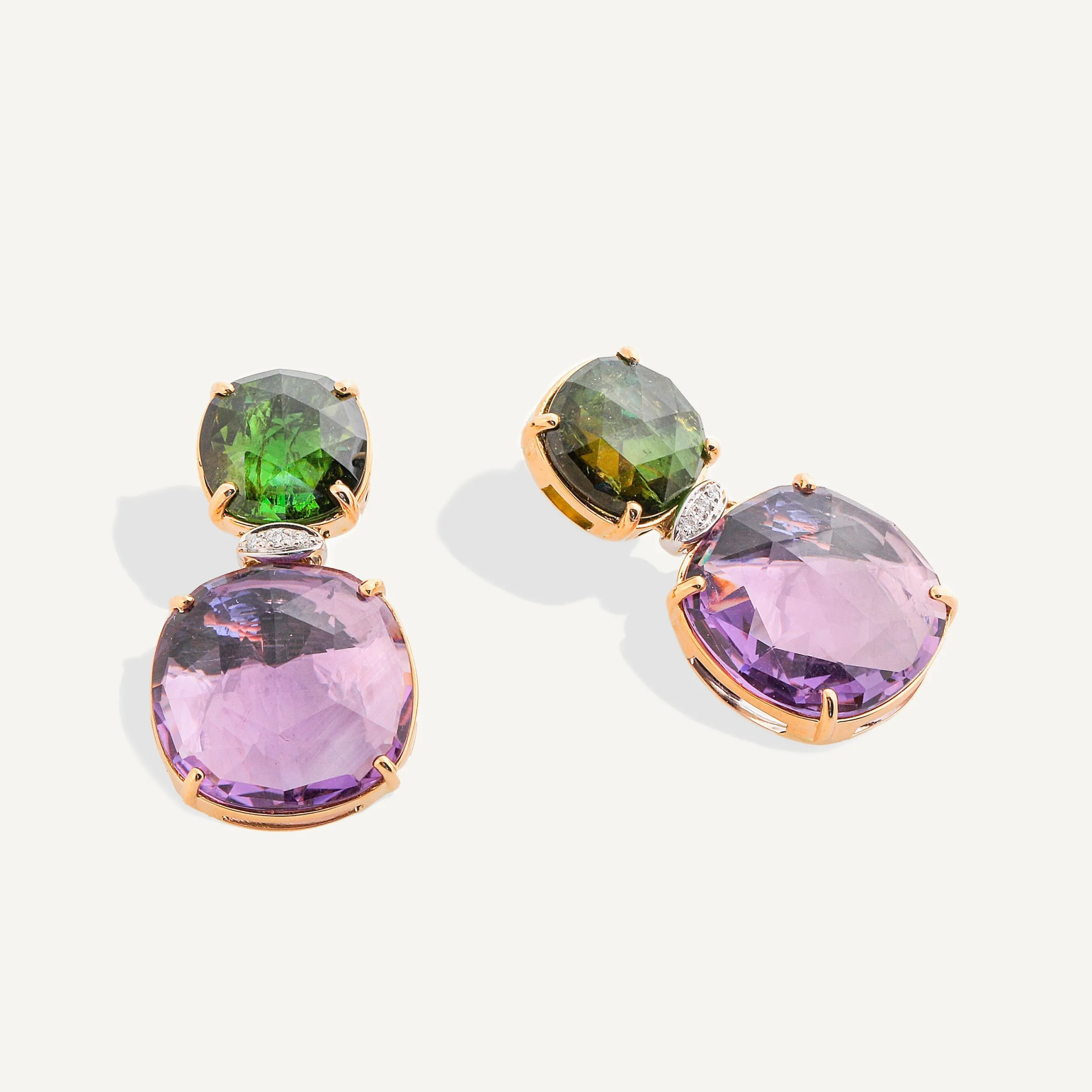 Earrings-Marco Bicego 18K Yellow Gold Green Tourmaline and Amethyst Drop Earrings with Diamonds Yellowgold