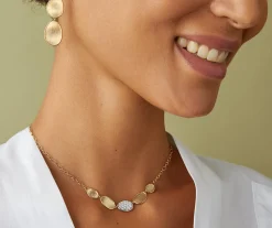 Necklaces-Marco Bicego 18K Yellow Gold "Halfie" Petal Necklace With Diamonds Yellowgold