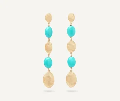 Earrings-Marco Bicego 18K Yellow Gold Long Drop Earrings with Turquoise Yellowgold