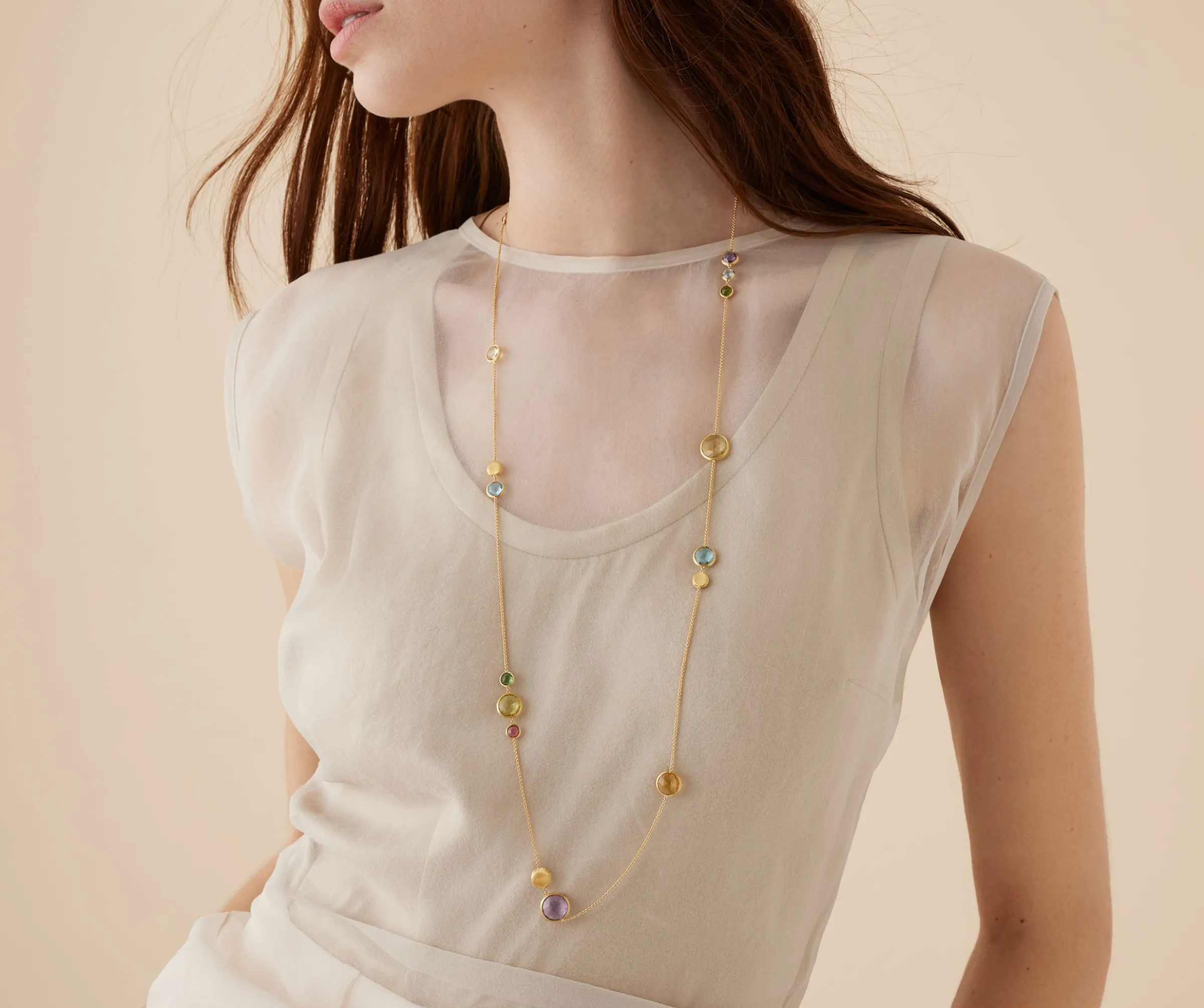 Necklaces-Marco Bicego 18K Yellow Gold Long Mixed Gemstone Necklace Yellowgold