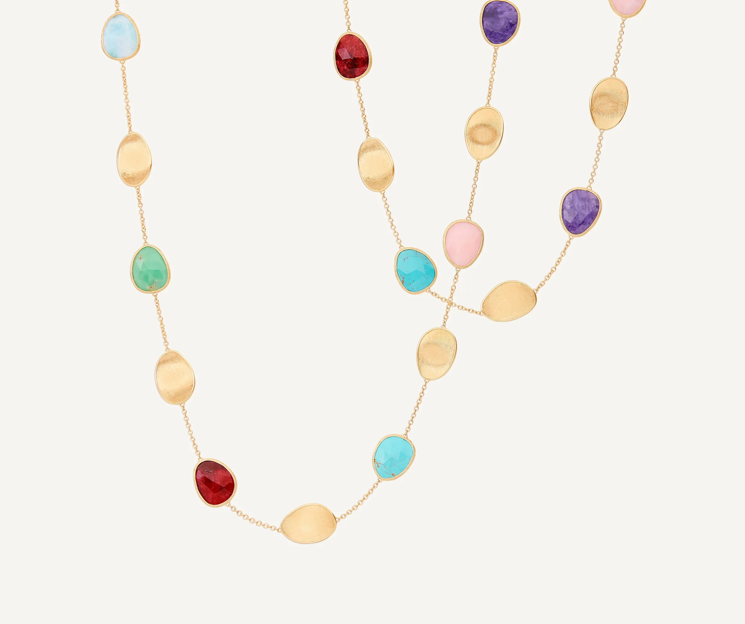 Necklaces-Marco Bicego 18K Yellow Gold Long Necklace with Mixed Gemstones Yellowgold