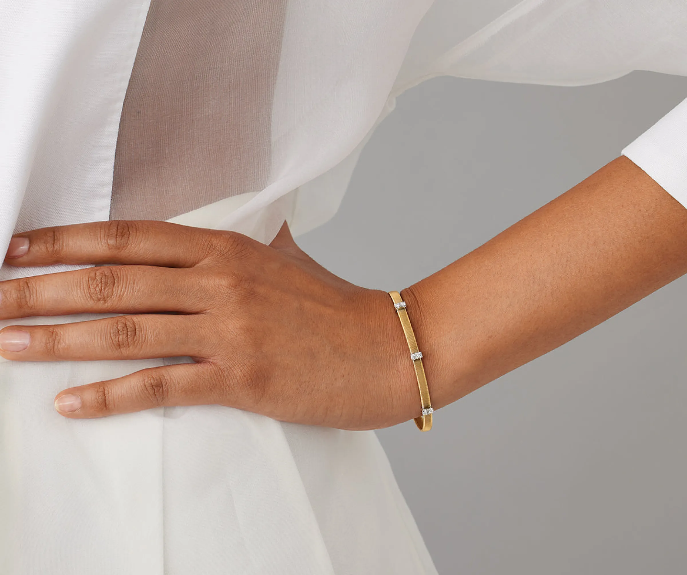 Bracelets-Marco Bicego 18K Yellow Gold Medium Stackable Bracelet With 3 Diamonds Pavé Stations Yellowgold