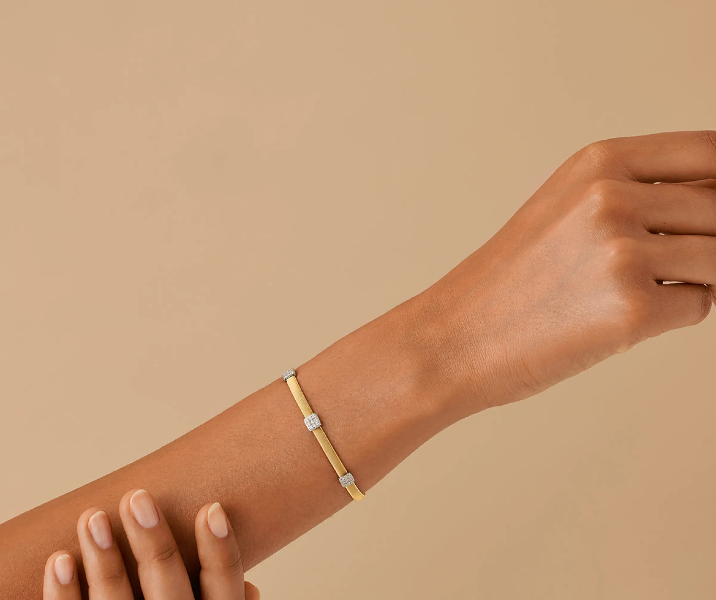 Bracelets-Marco Bicego 18K Yellow Gold Medium Stackable Bracelet With 3 Diamonds Stations Yellowgold