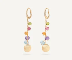 Earrings-Marco Bicego 18K Yellow Gold Mixed Gemstone Long Drop Earrings with Diamond Pavé Clip Yellowgold