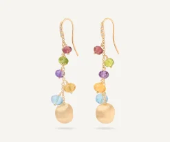 Earrings-Marco Bicego 18K Yellow Gold Mixed Gemstone Long Drop Earrings with Diamond Pavé Hook Yellowgold