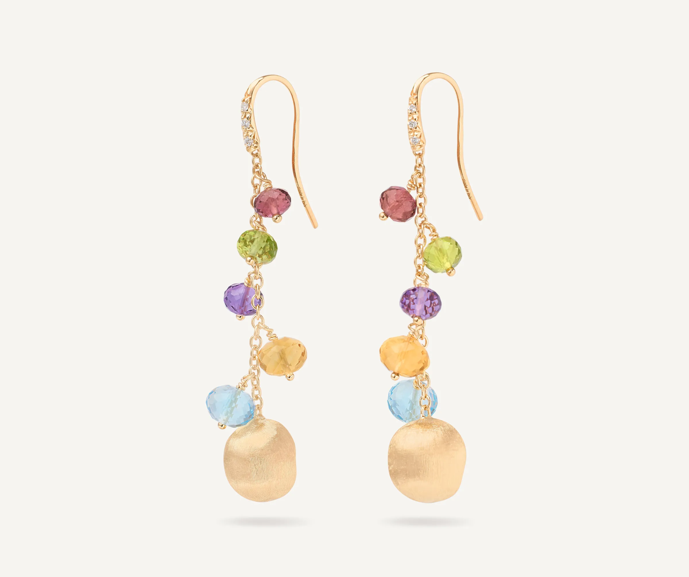 Earrings-Marco Bicego 18K Yellow Gold Mixed Gemstone Long Drop Earrings with Diamond Pavé Hook Yellowgold