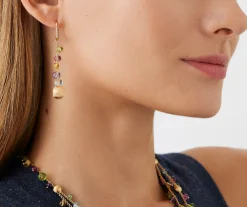 Earrings-Marco Bicego 18K Yellow Gold Mixed Gemstone Long Drop Earrings with Diamond Pavé Clip Yellowgold