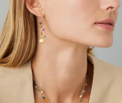 Earrings-Marco Bicego 18K Yellow Gold Mixed Gemstone Long Drop Earrings with Diamond Pavé Hook Yellowgold