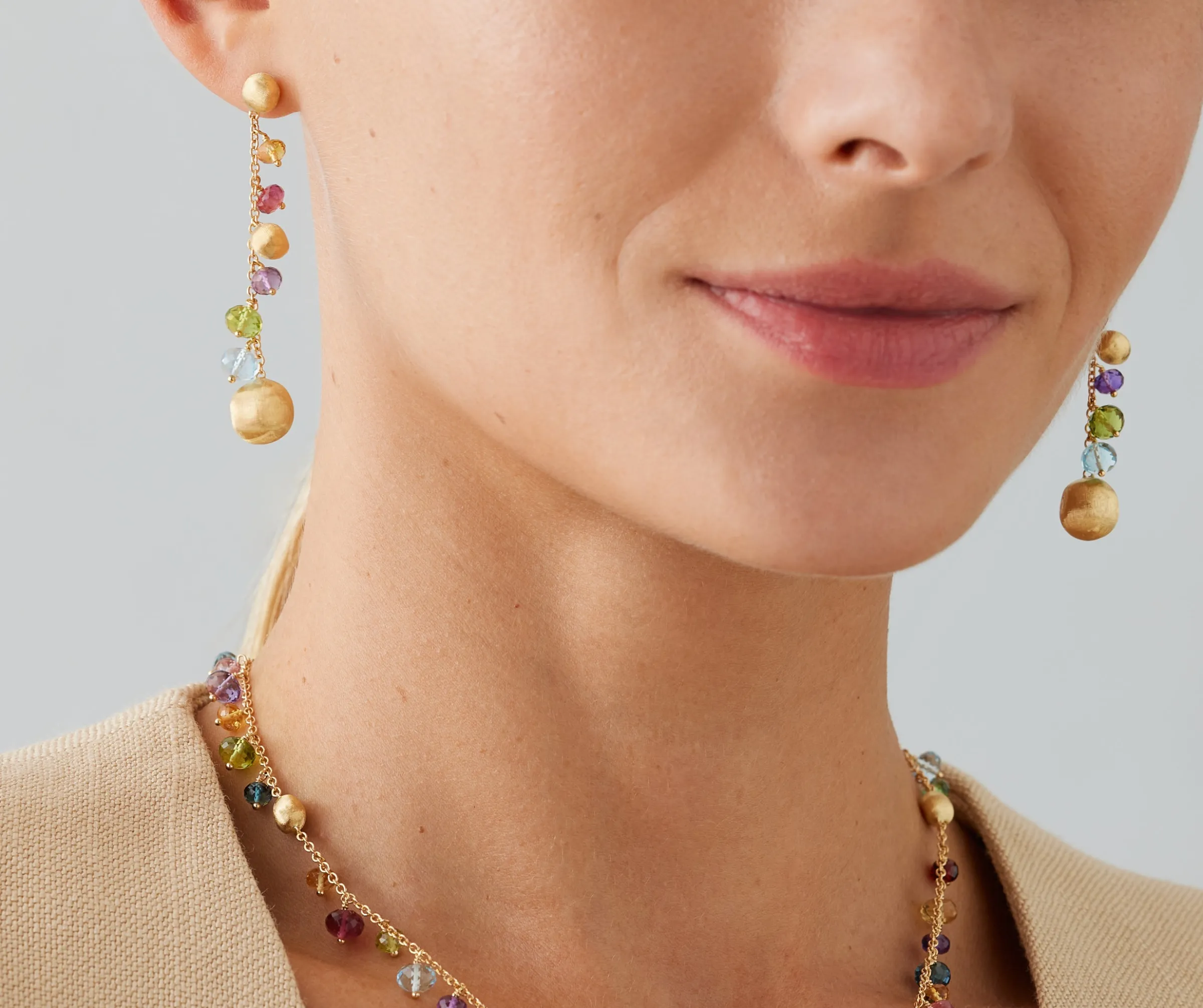 Earrings-Marco Bicego 18K Yellow Gold Mixed Gemstone Duster Earrings Yellowgold