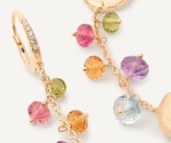 Earrings-Marco Bicego 18K Yellow Gold Mixed Gemstone Long Drop Earrings with Diamond Pavé Clip Yellowgold
