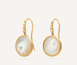 Earrings-Marco Bicego 18K Yellow Gold Mother of Pearl Drop Earrings with Diamonds YellowGold