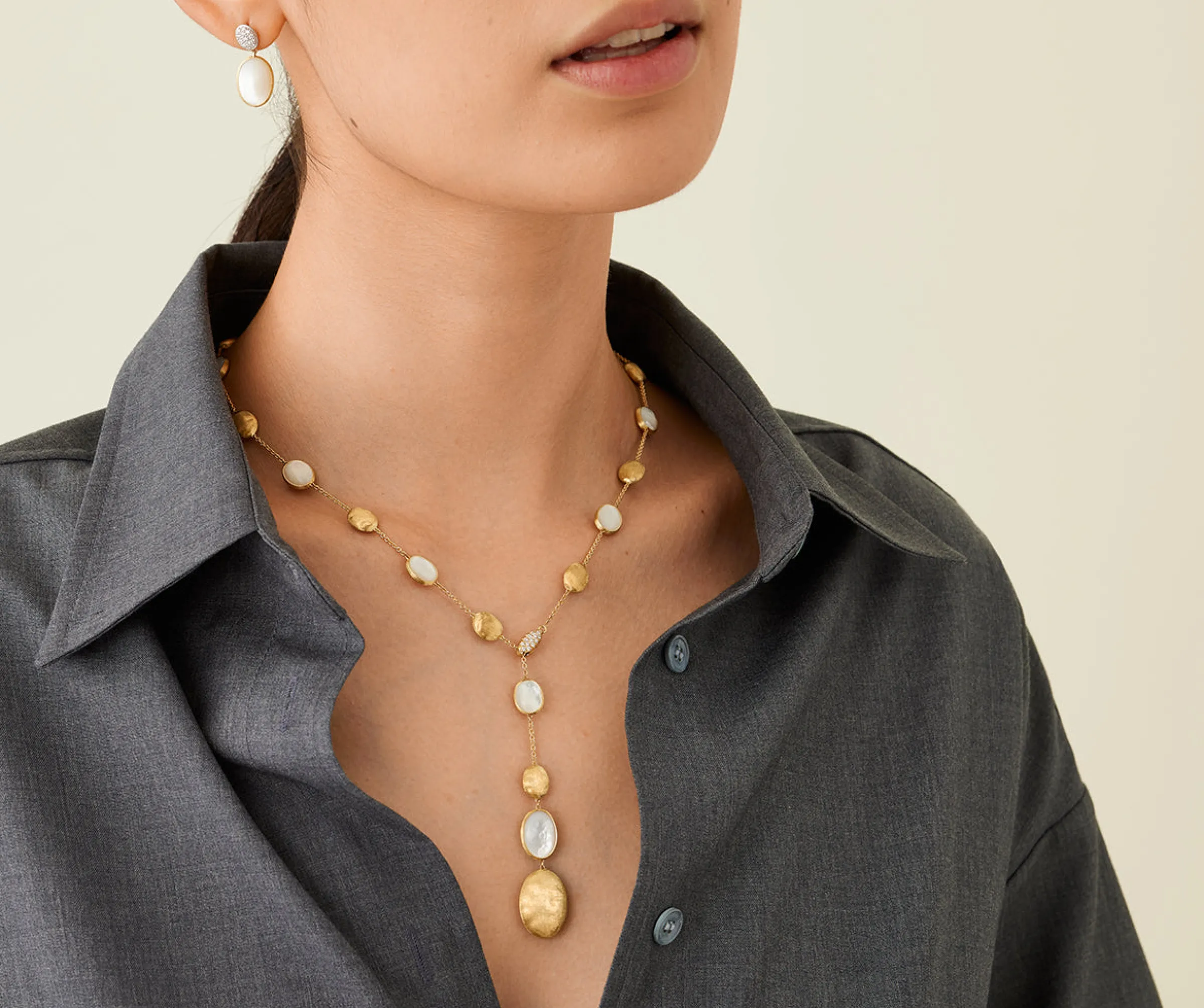 Necklaces-Marco Bicego 18K Yellow Gold Mother of Pearl u0026 Gold Lariat Yellowgold
