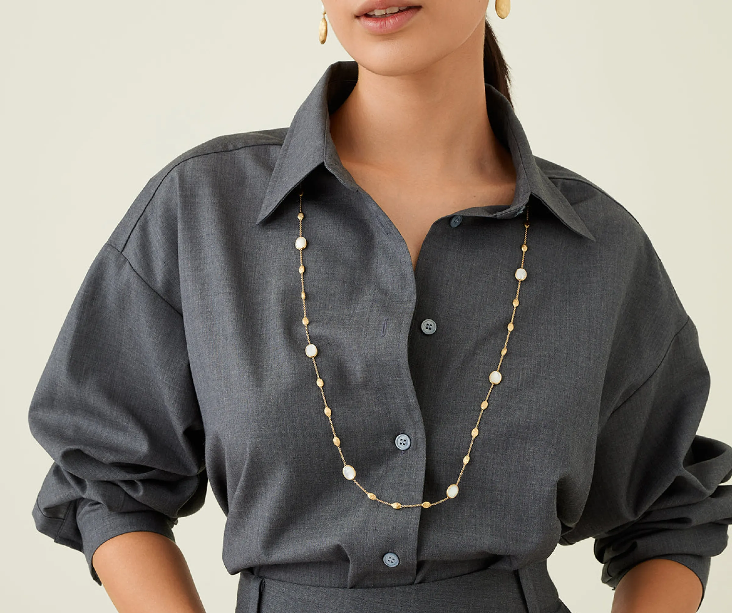Necklaces-Marco Bicego 18K Yellow Gold Mother of Pearl u0026 Gold Long Necklace Yellowgold
