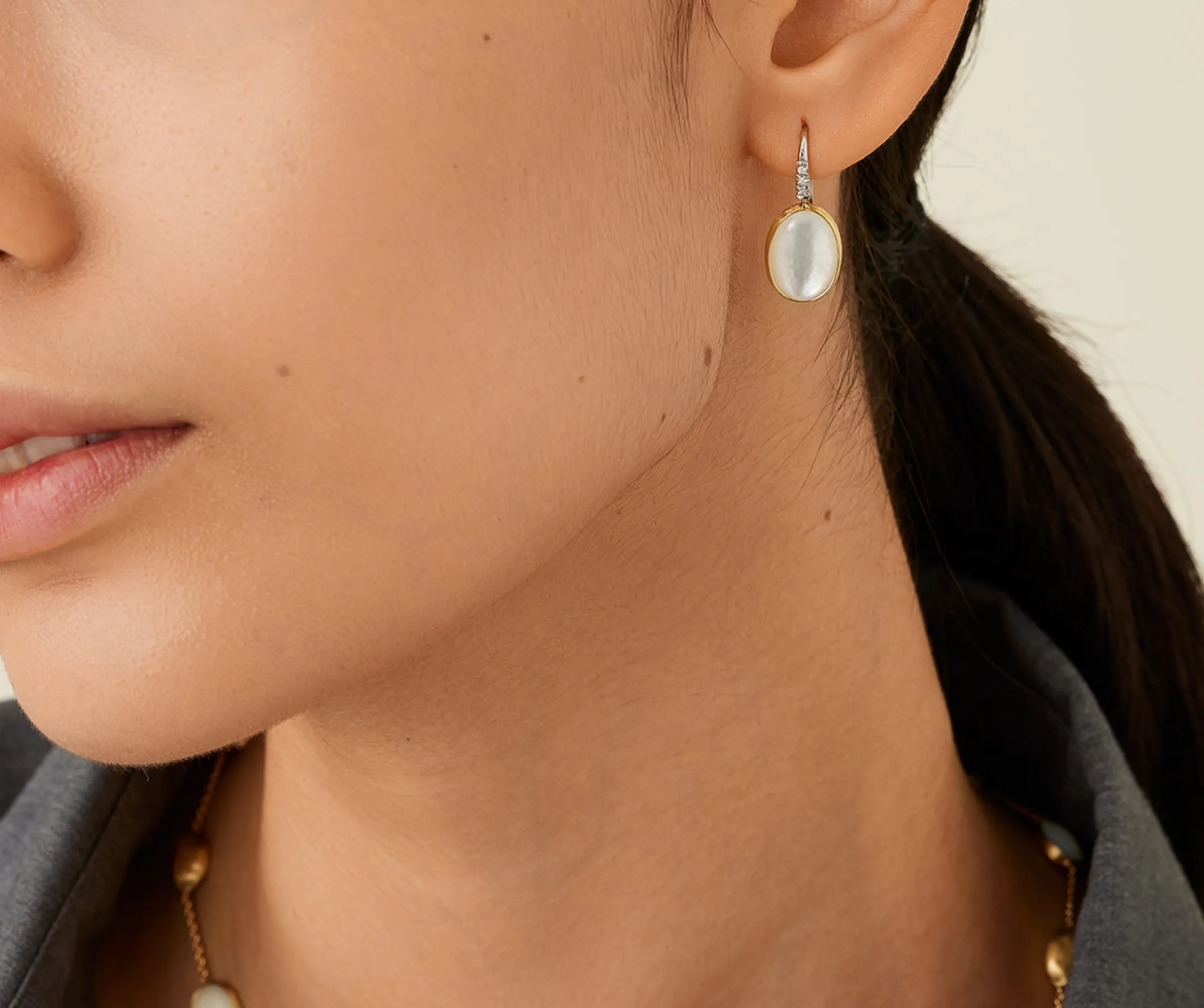 Earrings-Marco Bicego 18K Yellow Gold Mother of Pearl u0026 Diamond Drop Earrings Yellowgold