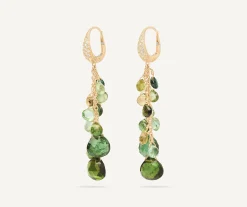 Earrings-Marco Bicego 18K Yellow Gold Multi-Strand Green Tourmaline Earrings and Diamond Accent Yellowgold