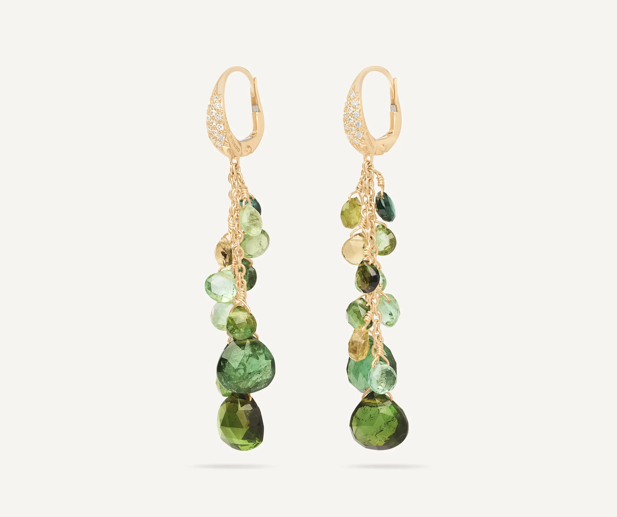 Earrings-Marco Bicego 18K Yellow Gold Multi-Strand Green Tourmaline Earrings and Diamond Accent Yellowgold