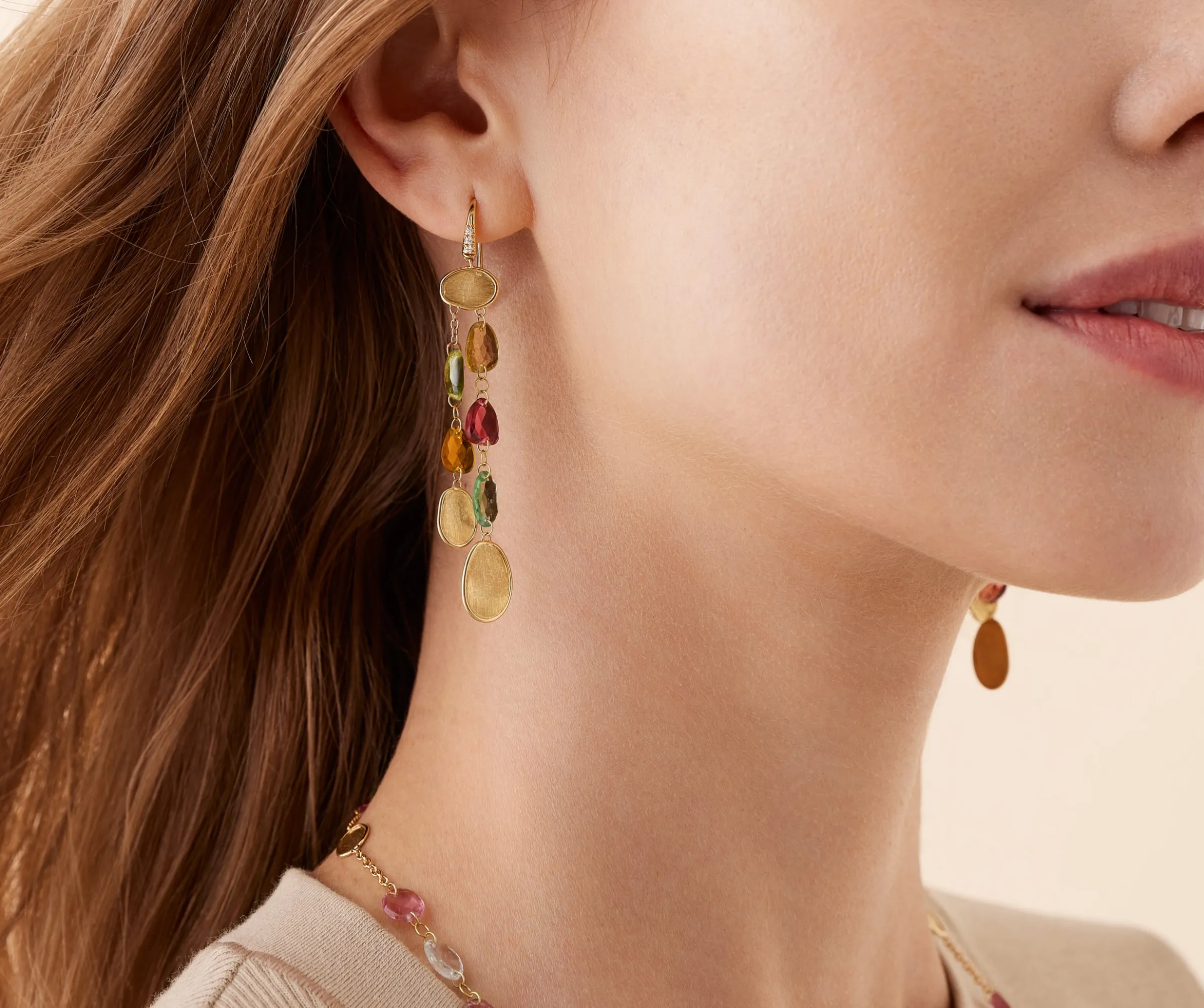 Earrings-Marco Bicego 18K Yellow Gold Multi-Strand Tourmaline Earrings with Diamond Accent Yellowgold