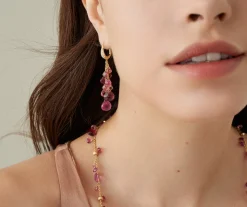 Earrings-Marco Bicego 18K Yellow Gold Multi-Strand Pink Tourmalines Earrings and Diamond Accent Yellowgold