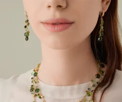 Earrings-Marco Bicego 18K Yellow Gold Multi-Strand Green Tourmaline Earrings and Diamond Accent Yellowgold