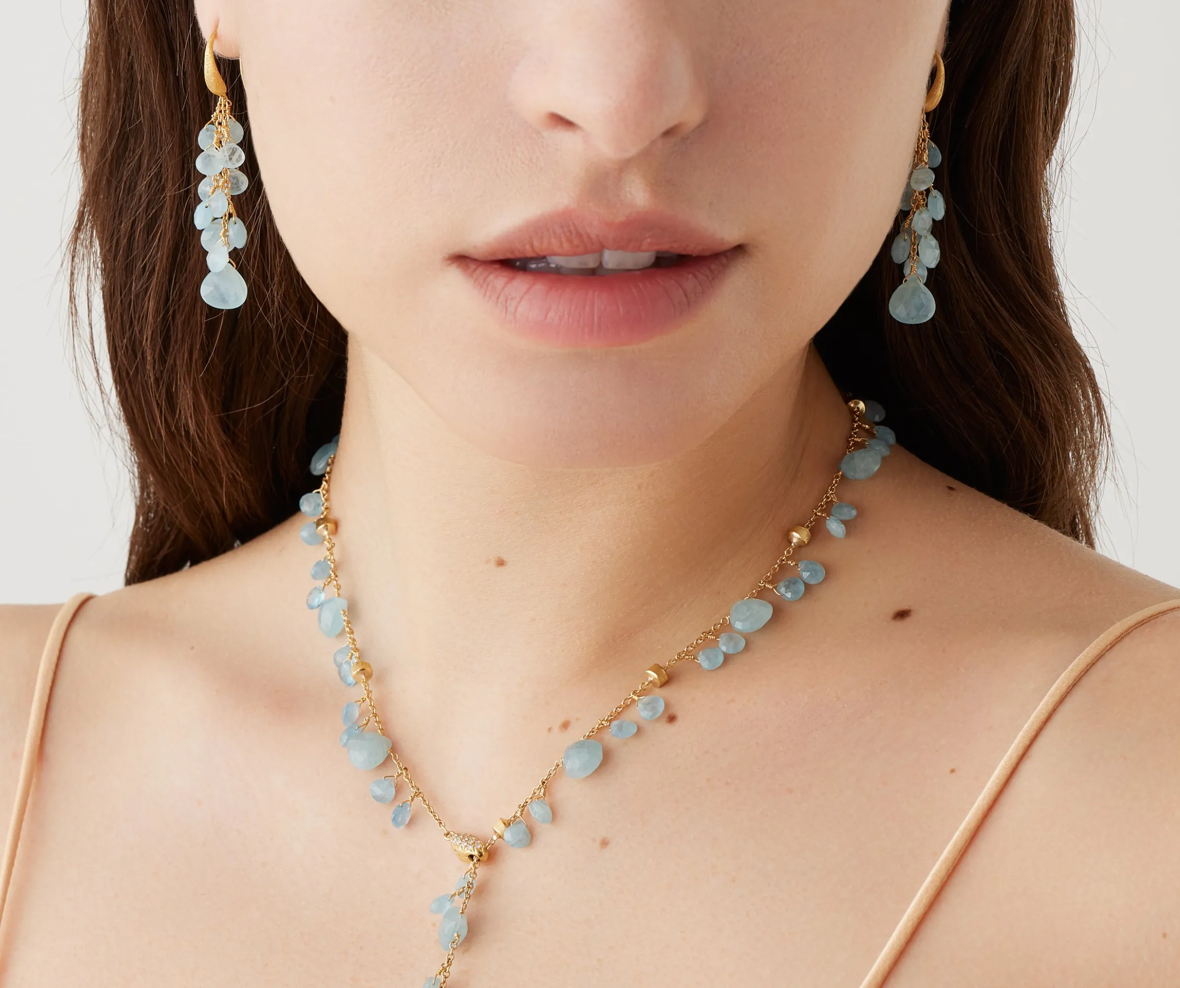 Earrings-Marco Bicego 18K Yellow Gold Multi-Strand Aquamarine Earrings Yellowgold