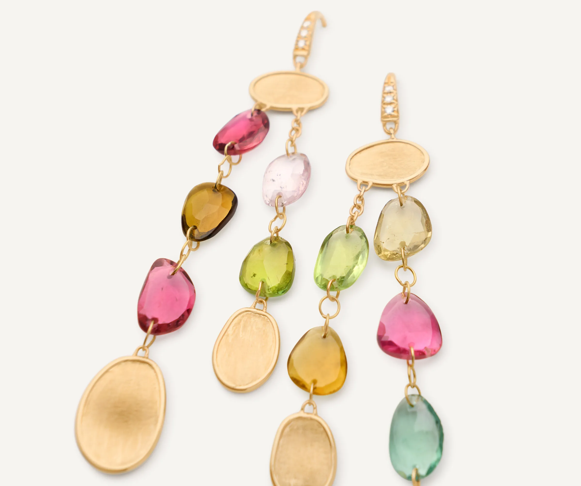 Earrings-Marco Bicego 18K Yellow Gold Multi-Strand Tourmaline Earrings with Diamond Accent Yellowgold
