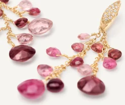 Earrings-Marco Bicego 18K Yellow Gold Multi-Strand Pink Tourmalines Earrings and Diamond Accent Yellowgold