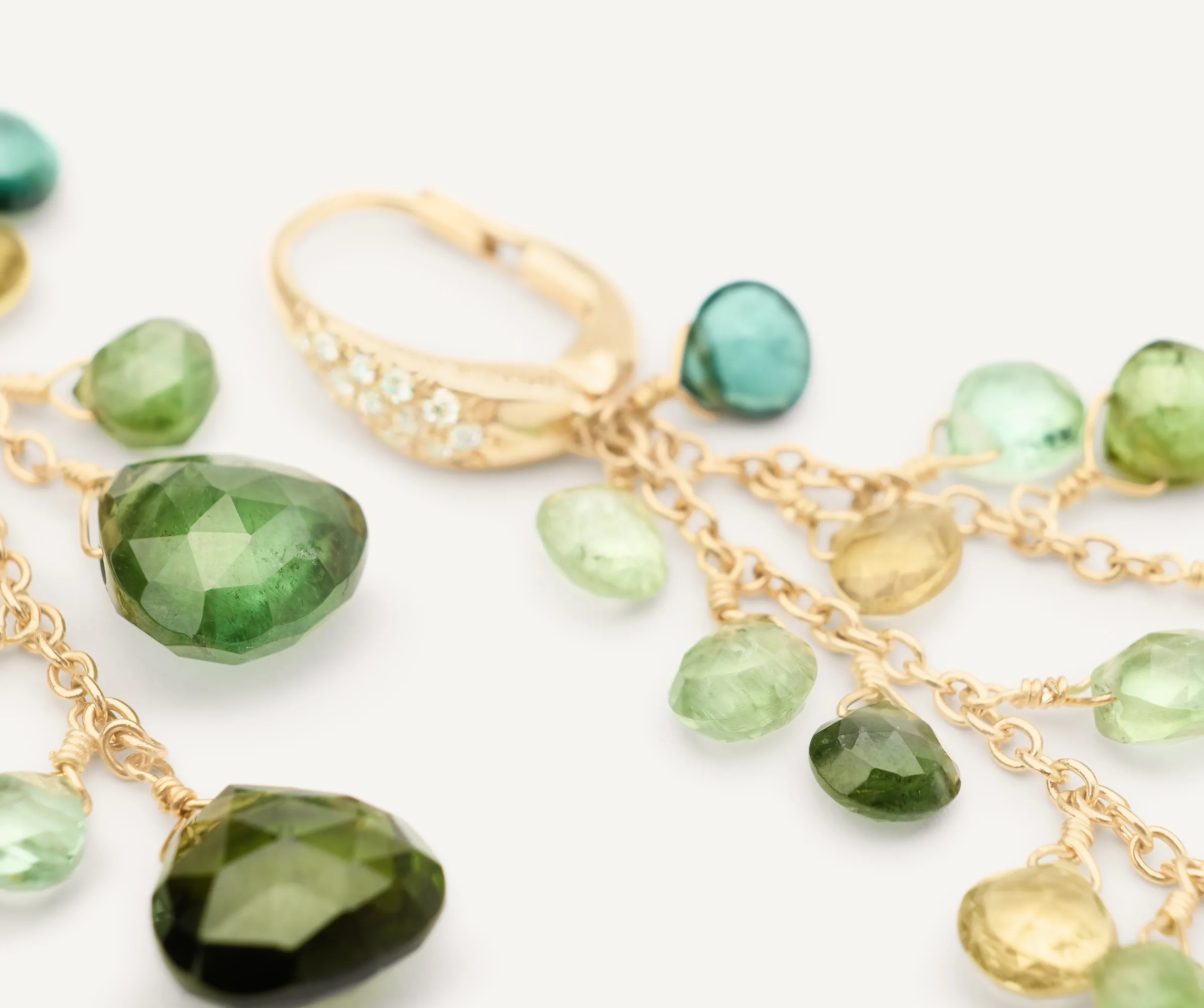 Earrings-Marco Bicego 18K Yellow Gold Multi-Strand Green Tourmaline Earrings and Diamond Accent Yellowgold
