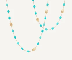 Necklaces-Marco Bicego 18K Yellow Gold Necklace with Turquoise, Long Yellowgold