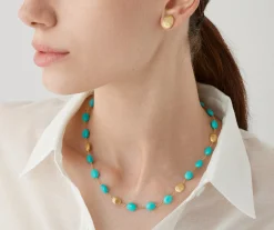 Necklaces-Marco Bicego 18K Yellow Gold Necklace with Turquoise, Short Yellowgold
