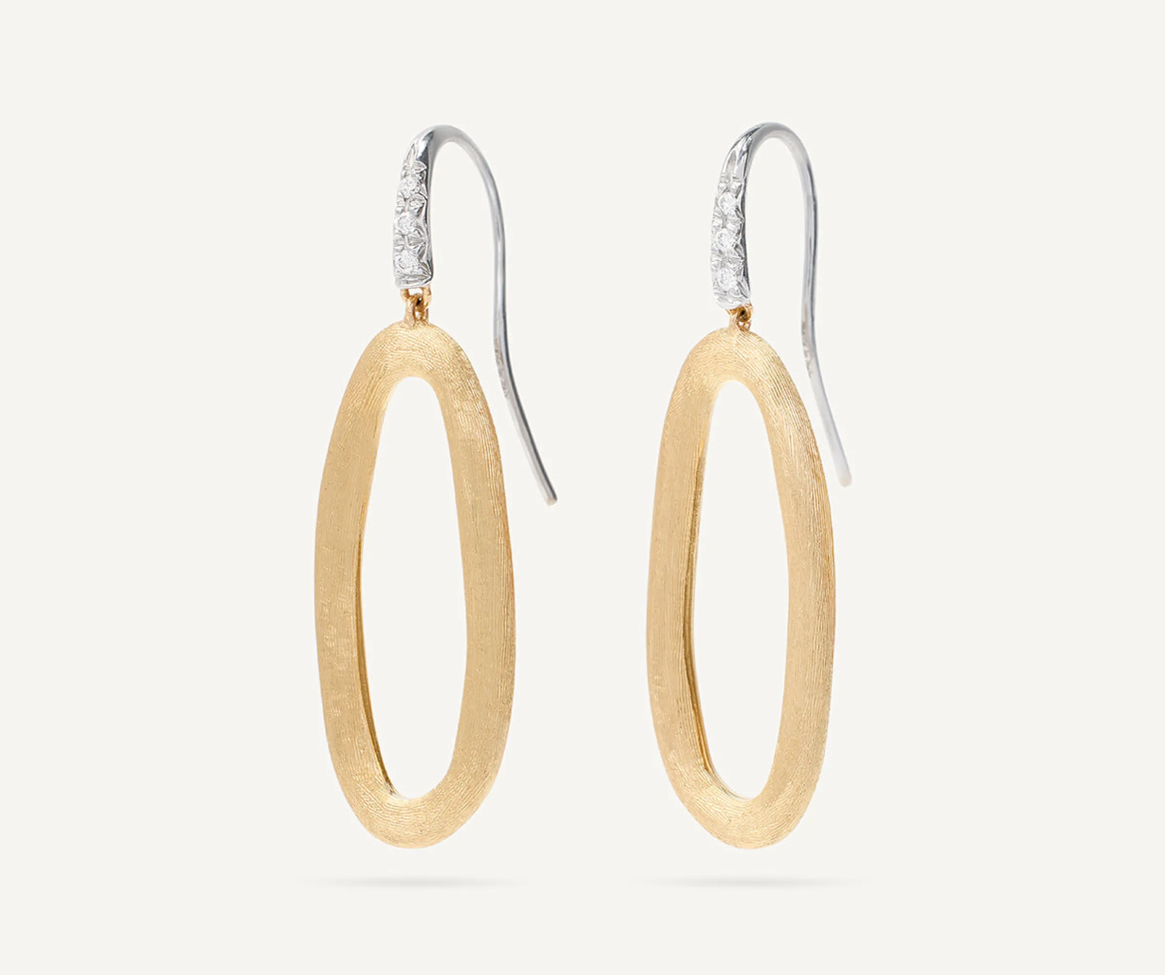 Earrings-Marco Bicego 18K Yellow Gold Oval Link Diamond Hook Earrings Yellowgold