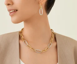 Necklaces-Marco Bicego 18K Yellow Gold Oval Link Necklace With Pavé Diamond Links Yellowgold