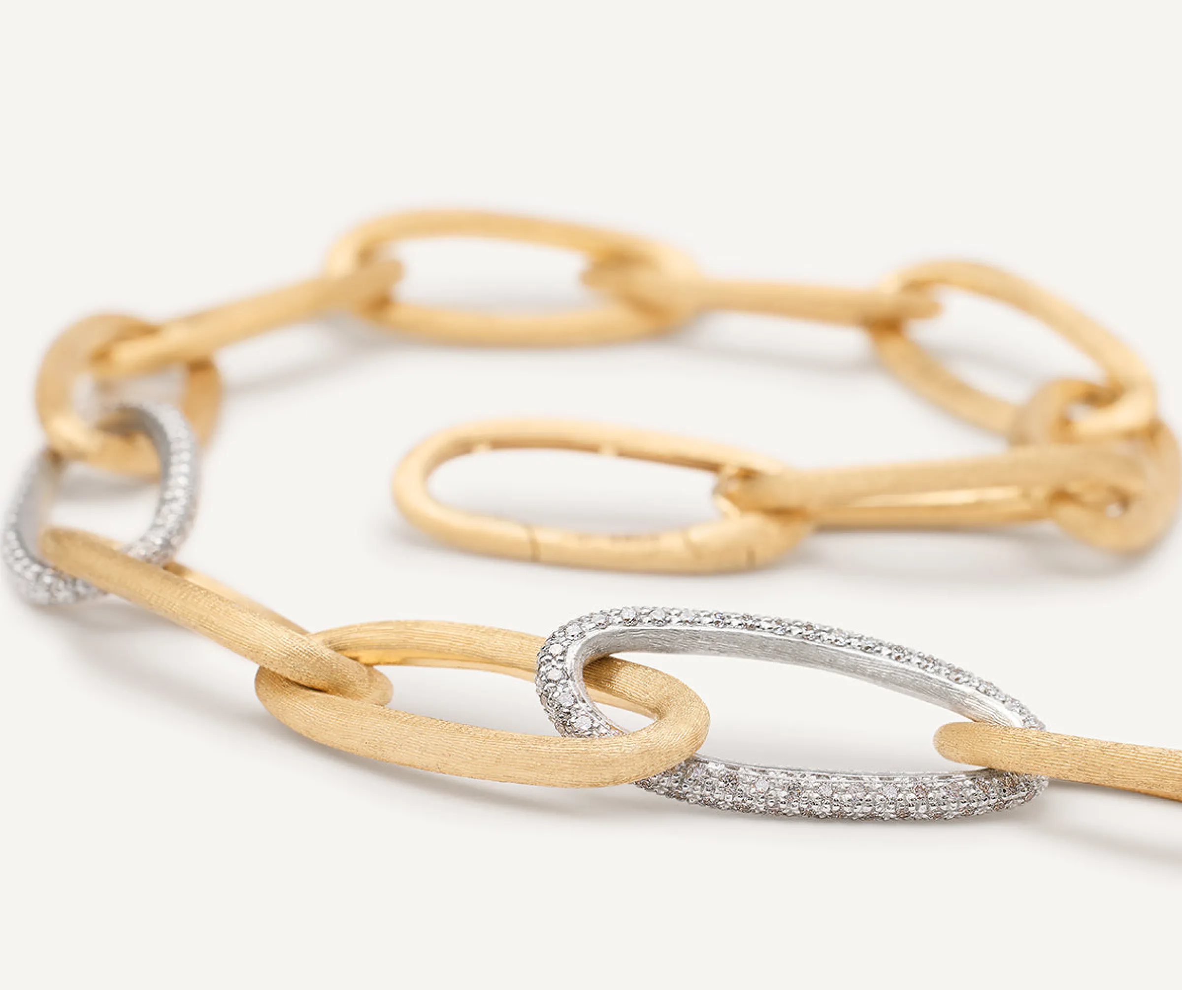 Necklaces-Marco Bicego 18K Yellow Gold Oval Link Necklace With Pavé Diamond Links Yellowgold