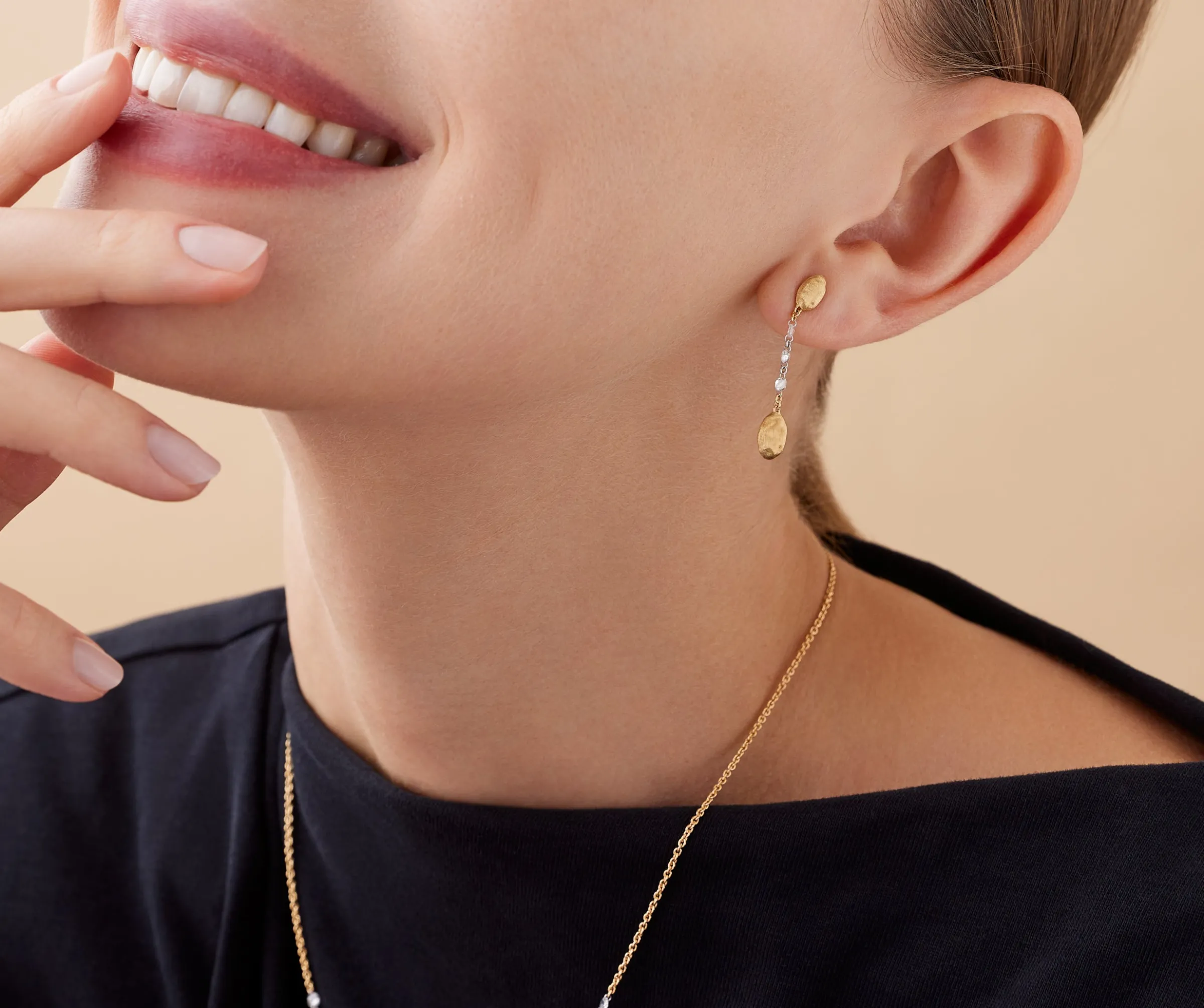Earrings-Marco Bicego 18K Yellow Gold Pendant Earrings with Diamonds Yellowgold