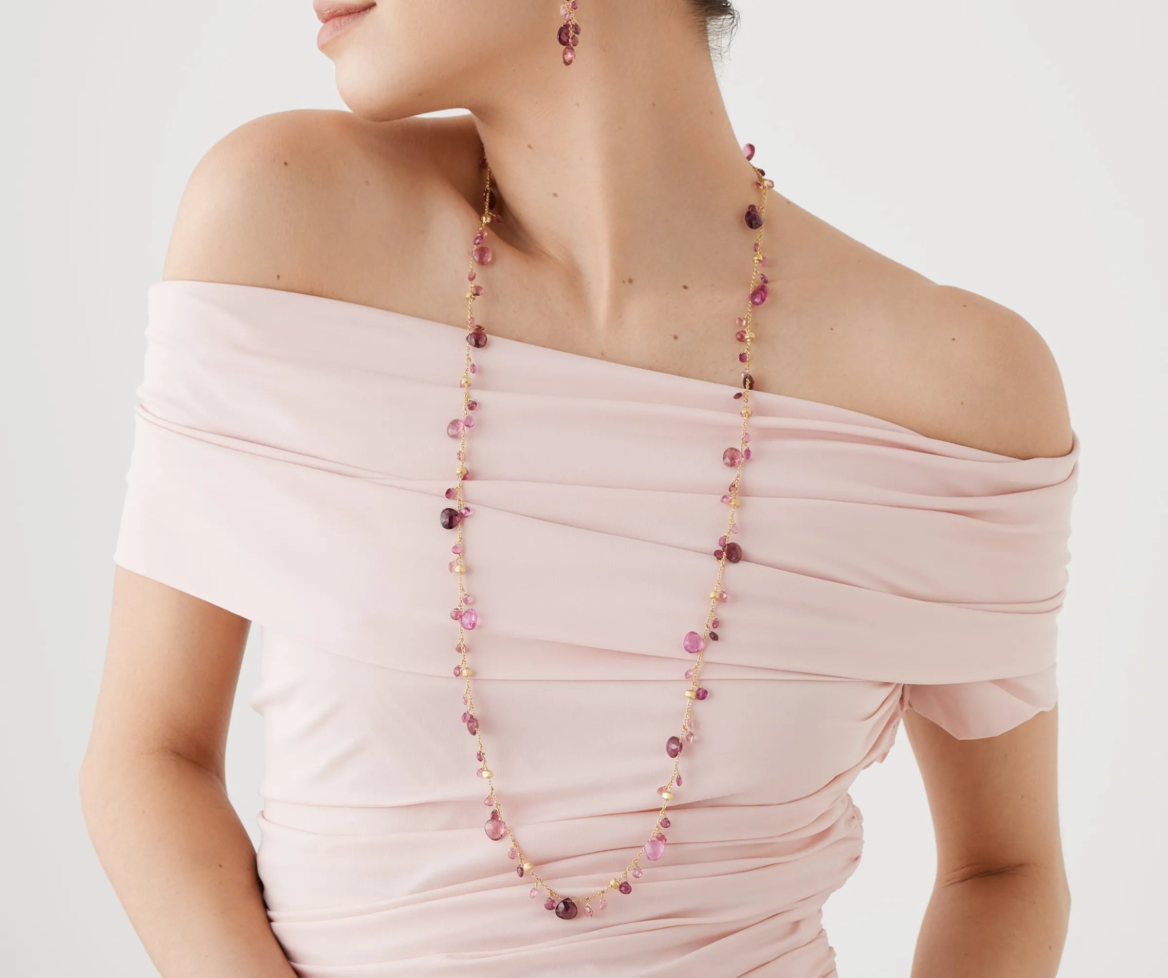 Necklaces-Marco Bicego 18K Yellow Gold Pink Tourmaline Long Necklace Yellowgold