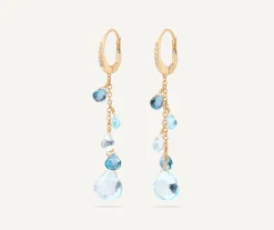 Earrings-Marco Bicego 18K Yellow Gold Single-Strand Topaz Earrings and Diamond Accent Yellowgold