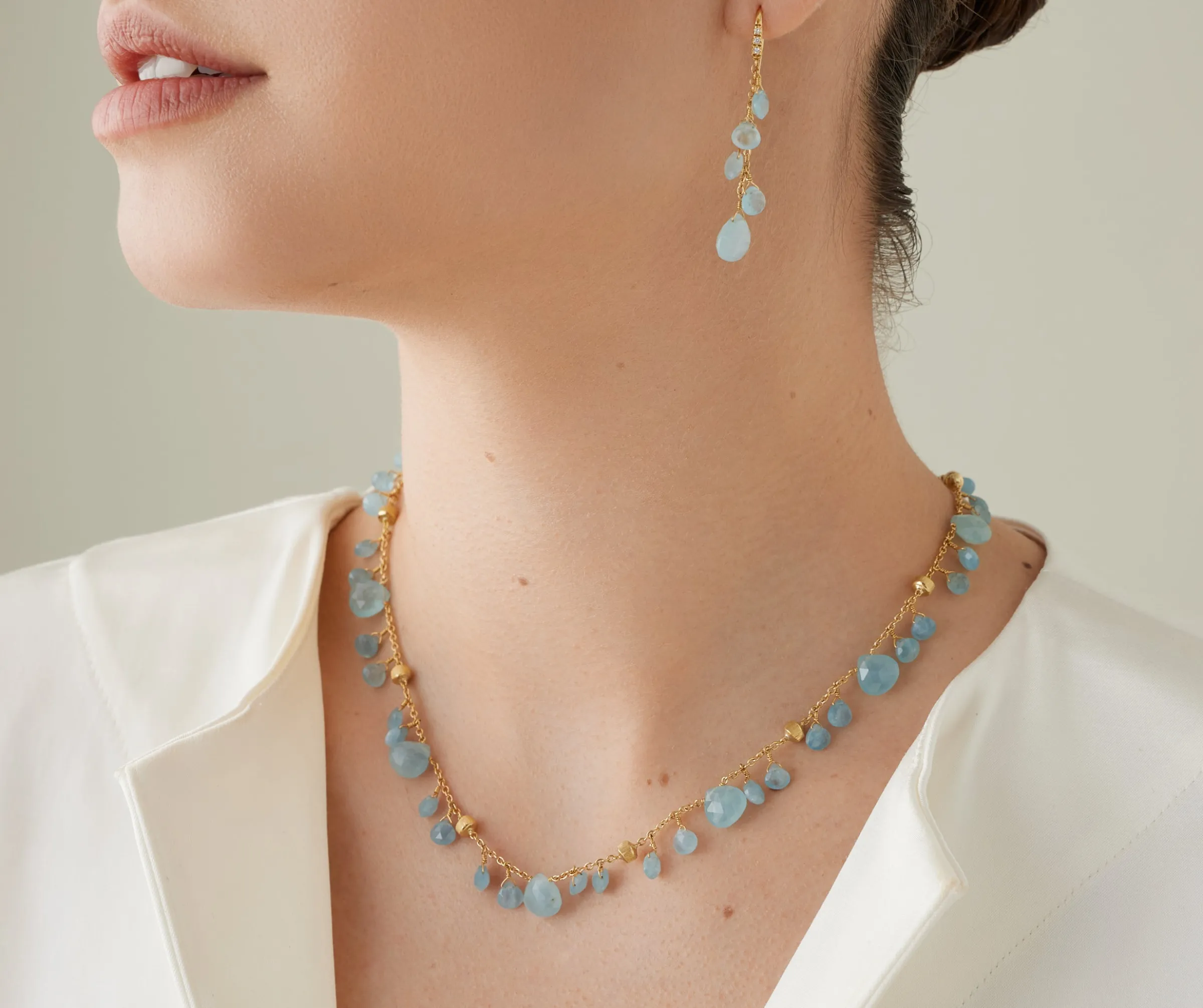 Necklaces-Marco Bicego 18K Yellow Gold Single-Strand Aquamarine Necklace Yellowgold