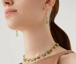 Earrings-Marco Bicego 18K Yellow Gold Single-Strand Green Tourmaline Earrings and Diamond Accent Yellowgold