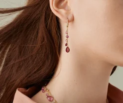 Earrings-Marco Bicego 18K Yellow Gold Single-Strand Pink Tourmaline Earrings and Diamond Accent Yellowgold