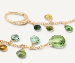Earrings-Marco Bicego 18K Yellow Gold Single-Strand Green Tourmaline Earrings and Diamond Accent Yellowgold