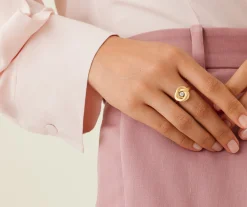 Rings-Marco Bicego 18K Yellow Gold Stackable Floral Ring With Diamond Center Yellowgold