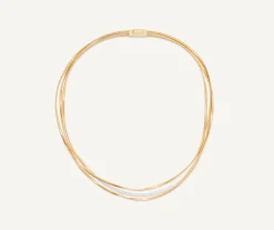 Necklaces-Marco Bicego 18K Yellow Gold 3-Strand Coil Necklace With Diamond Bar Yellowgold