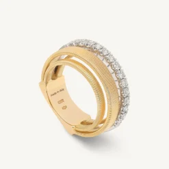 Rings-Marco Bicego 18K Yellow Gold 4-Strand Coil Ring With Diamond Pavé Band Yellowgold