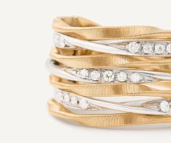 Rings-Marco Bicego 18K Yellow Gold 7-Strand Coil Ring With Diamonds Strands Yellowgold