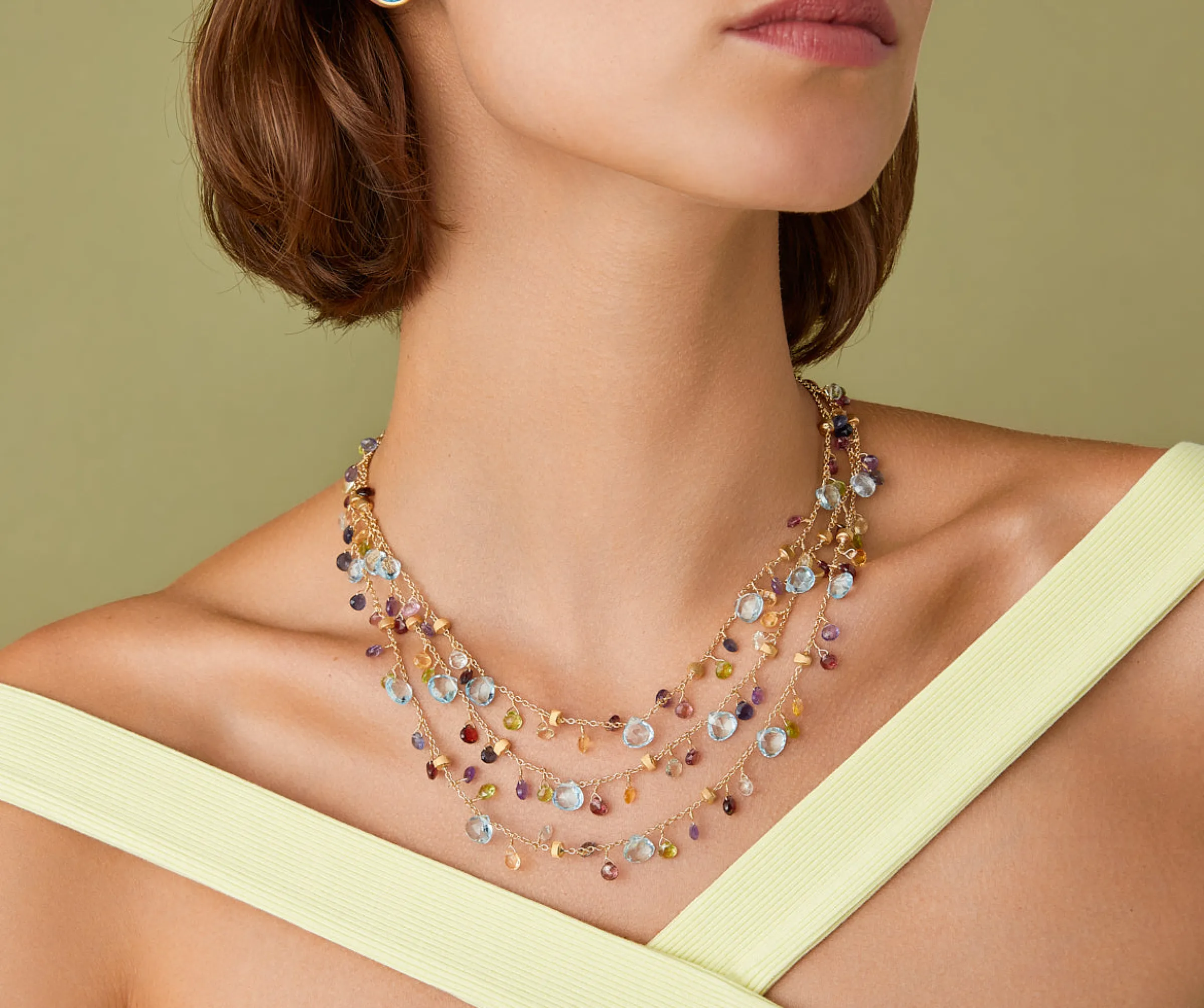 Necklaces-Marco Bicego 18K Yellow Gold 3-Strand Gemstone Necklace, Topaz Accents Yellowgold