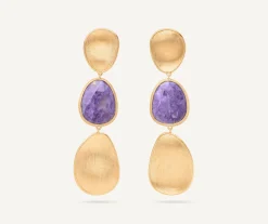 Earrings-Marco Bicego 18K Yellow Gold Three-Drop Charoite Earrings Yellowgold
