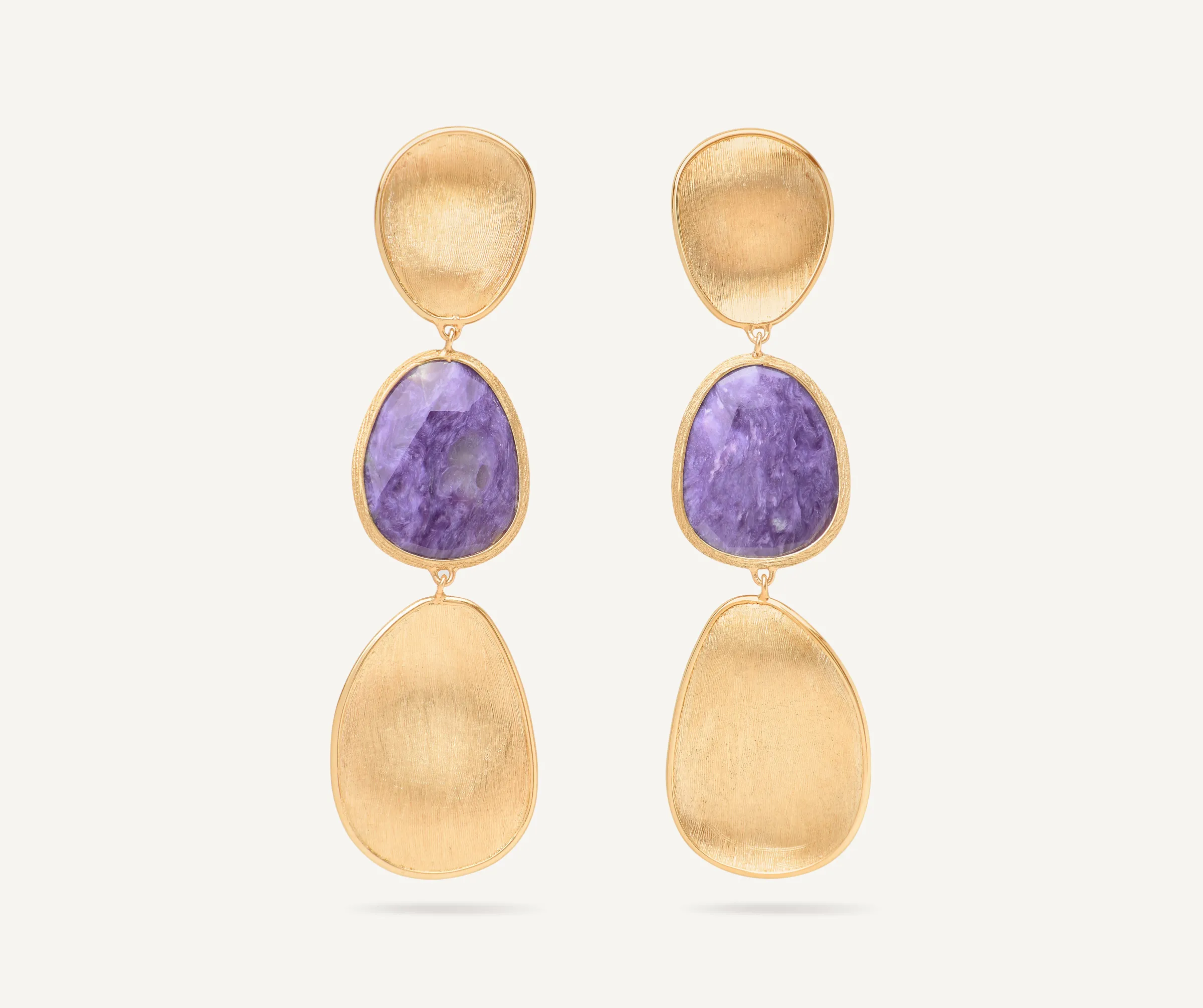 Earrings-Marco Bicego 18K Yellow Gold Three-Drop Charoite Earrings Yellowgold