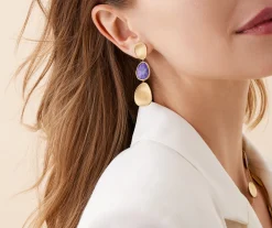 Earrings-Marco Bicego 18K Yellow Gold Three-Drop Charoite Earrings Yellowgold