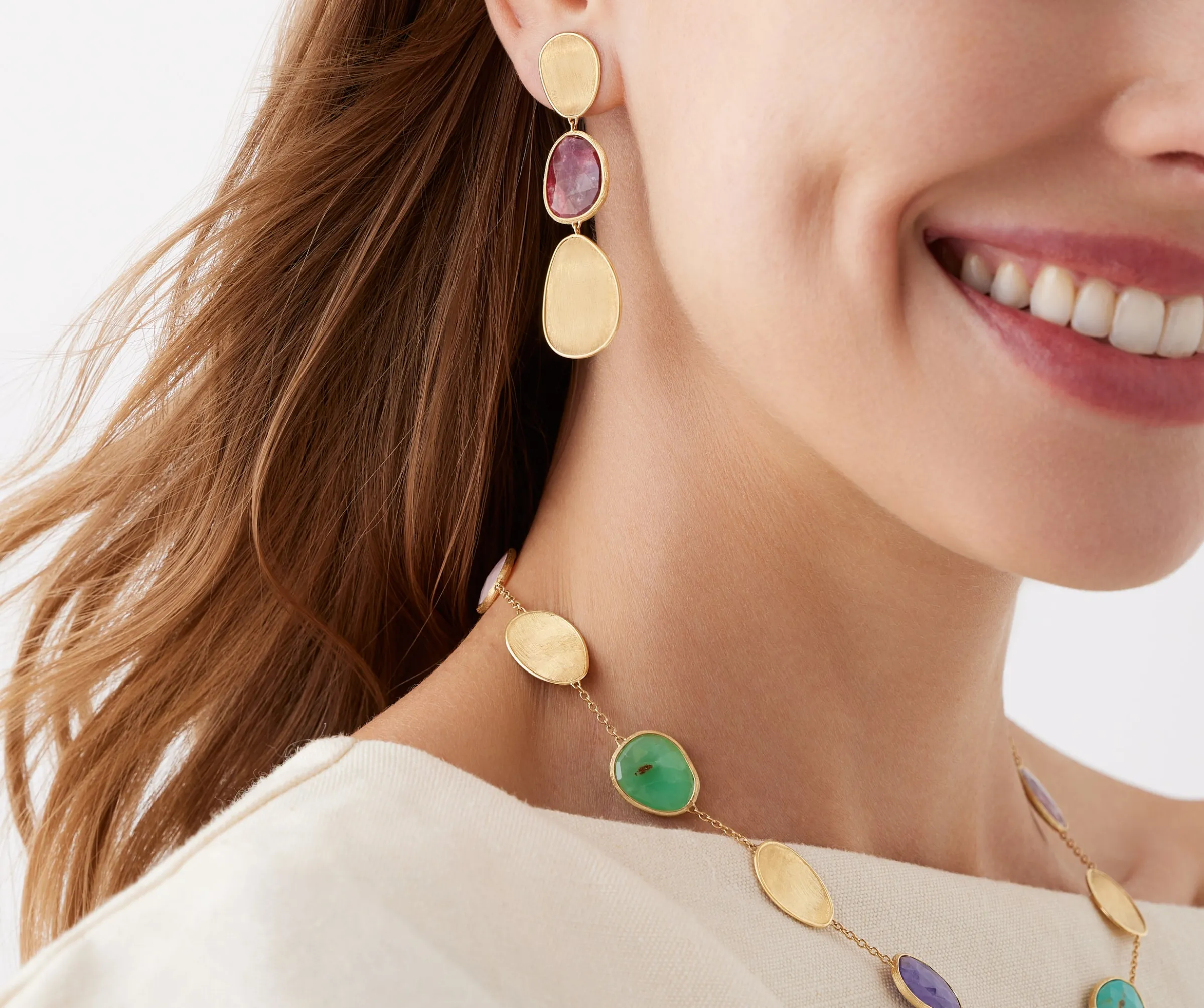 Earrings-Marco Bicego 18K Yellow Gold Three-Drop Thulite Earrings Yellowgold