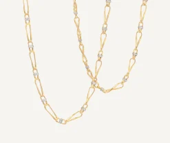Necklaces-Marco Bicego 18K Yellow Gold Twisted Coil Long Link Necklace With Diamonds Yellowgold